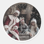 メリーモダンクリスマス写真オーナメント ラウンドシール (正面)