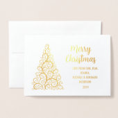 メリーモダンクリスマス写真クリスマスツリーレター金ゴールド 箔カード (封筒付き正面)