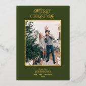 メリーモダンクリスマス写真グリーン金ゴールド 箔シーズンカード (正面)