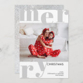 メリーモダンクリスマス写真グレー シーズンカード (正面/裏面)