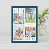 メリーモダンクリスマス写真コラージブルーグリーン シーズンカード (スタンド正面)