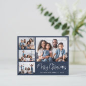 メリーモダンクリスマス写真コラージブルー シーズンポストカード (スタンド正面)