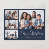 メリーモダンクリスマス写真コラージブルー シーズンポストカード (正面)