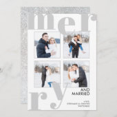 メリーモダンクリスマス写真コラージュ灰色 シーズンカード (正面/裏面)