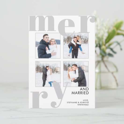 メリーモダンクリスマス写真コラージュ灰色 シーズンカード (スタンド正面)