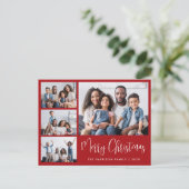 メリーモダンクリスマス写真コラージュ赤 シーズンポストカード (スタンド正面)