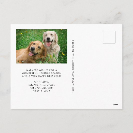 メリーモダンクリスマス写真コラージュ赤 シーズンポストカード (裏面)