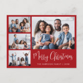 メリーモダンクリスマス写真コラージュ赤 シーズンポストカード (正面)