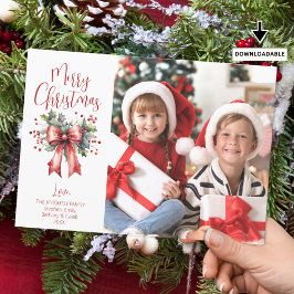 メリーモダンクリスマス写真スクリプトホリーボウ シーズンカード