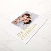 メリーモダンクリスマス写真スタイリッシュ実在 箔シーズンカード (回転した状態)