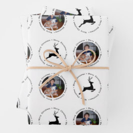 メリーモダンクリスマス写真トナカイのパターン ラッピングペーパーシート