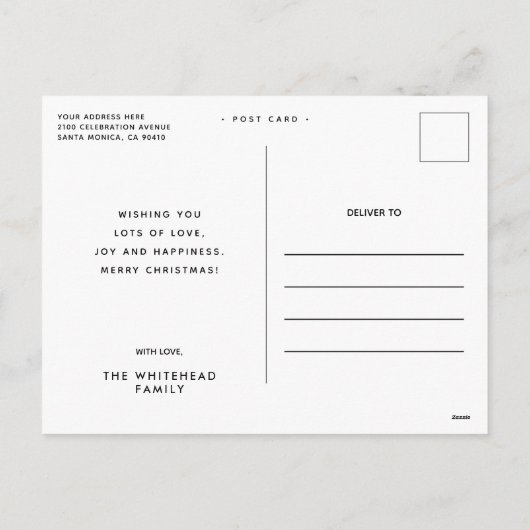 メリーモダンクリスマス写真フォレストグリーン シーズンポストカード (裏面)