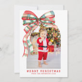 メリーモダンクリスマス写真赤グリーン シーズンカード (正面)