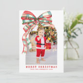 メリーモダンクリスマス写真赤グリーン シーズンカード (スタンド正面)