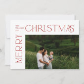 メリーモダンクリスマス写真赤タイポグラフィ シーズンカード (正面)