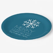 メリーモダンクリスマス冬の雪片 – 青 ペーパープレート (アングル)