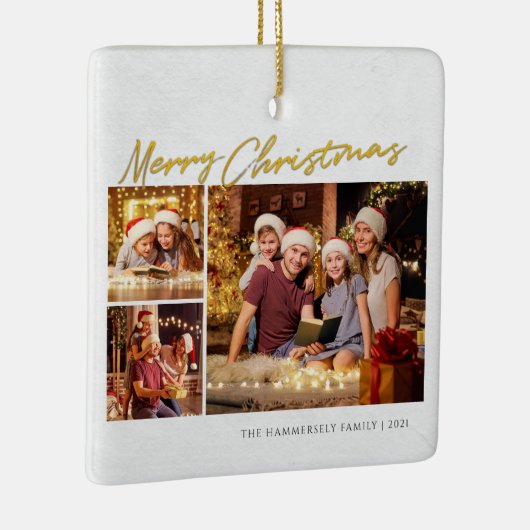 メリーモダンクリスマス家族の休日の写数々の真 セラミックオーナメント (右)
