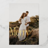 メリーモダンクリスマス家族の写真プレイドタータンチェック 箔シーズンカード (正面)