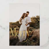 メリーモダンクリスマス家族の写真プレイドタータンチェック 箔シーズンカード (正面)