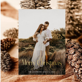 メリーモダンクリスマス家族の写真プレイドタータンチェック 箔シーズンカード