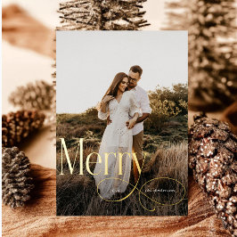 メリーモダンクリスマス家族の写真プレイドタータンチェック 箔シーズンカード