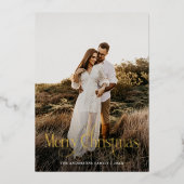 メリーモダンクリスマス家族の写真プレイドタータンチェック 箔シーズンカード (正面)