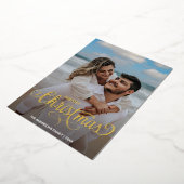 メリーモダンクリスマス家族の写真名のストライプ 箔シーズンカード (回転した状態)