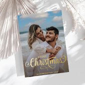 メリーモダンクリスマス家族の写真名ストライプF 箔シーズンカード