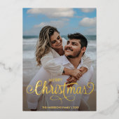 メリーモダンクリスマス家族の写真名ストライプF 箔シーズンカード (正面)