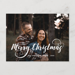 メリーモダンクリスマス家族の写真名タータンチェックホ シーズンポストカード