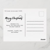 メリーモダンクリスマス家族の写真名タータンチェックホ 箔シーズンポストカード (裏面)