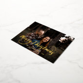 メリーモダンクリスマス家族の写真名タータンチェックホ 箔シーズンポストカード (回転した状態)