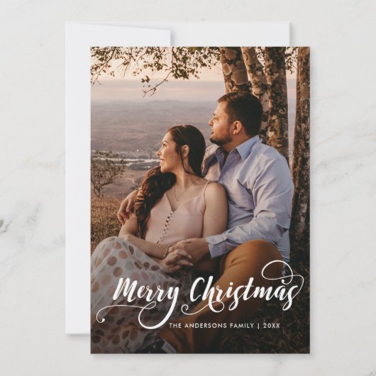 メリーモダンクリスマス家族の写真名タータンチェック シーズンカード (正面)