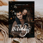 メリーモダンクリスマス家族の写真名タータンチェック シーズンカード