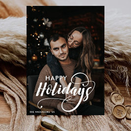 メリーモダンクリスマス家族の写真名タータンチェック シーズンカード