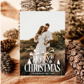 メリーモダンクリスマス家族の写真名タータンチェック シーズンカード