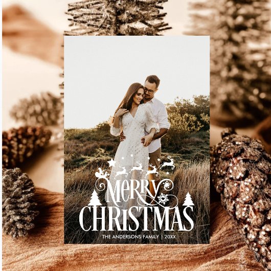 メリーモダンクリスマス家族の写真名タータンチェック シーズンカード