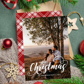 メリーモダンクリスマス家族の写真名タータンチェック シーズンカード