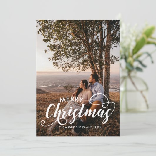 メリーモダンクリスマス家族の写真名タータンチェック シーズンカード (スタンド正面)