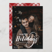 メリーモダンクリスマス家族の写真名タータンチェック シーズンカード (正面/裏面)