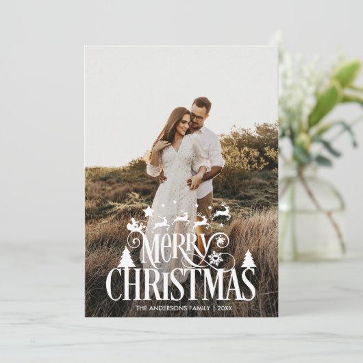 メリーモダンクリスマス家族の写真名タータンチェック シーズンカード (スタンド正面)