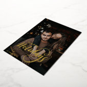 メリーモダンクリスマス家族の写真名タータンチェック 箔シーズンカード (回転した状態)