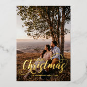 メリーモダンクリスマス家族の写真名タータンチェック 箔シーズンカード (正面)