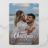 メリーモダンクリスマス家族の写真名タータンチェック 箔シーズンカード (正面)