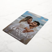 メリーモダンクリスマス家族の写真名タータンチェック 箔シーズンカード (回転した状態)