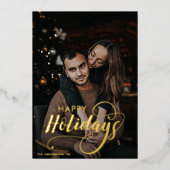 メリーモダンクリスマス家族の写真名タータンチェック 箔シーズンカード (正面)