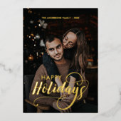 メリーモダンクリスマス家族の写真名タータンチェック 箔シーズンカード (正面)