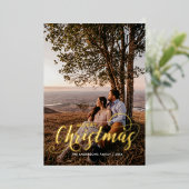 メリーモダンクリスマス家族の写真名タータンチェック 箔シーズンカード (立ち正面)