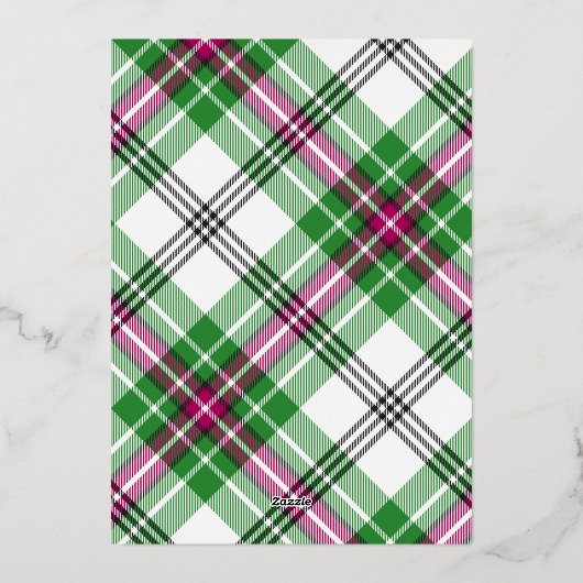 メリーモダンクリスマス家族の写真名タータンチェック 箔シーズンカード (裏面)