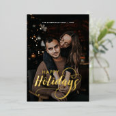 メリーモダンクリスマス家族の写真名タータンチェック 箔シーズンカード (立ち正面)